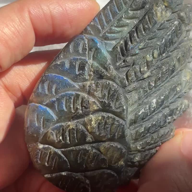 拉長石 羽毛 罕有天然 海獅 強光 藍色金色紅色 全面光 手握 手把 - 擺飾/家飾品 - 水晶 藍色