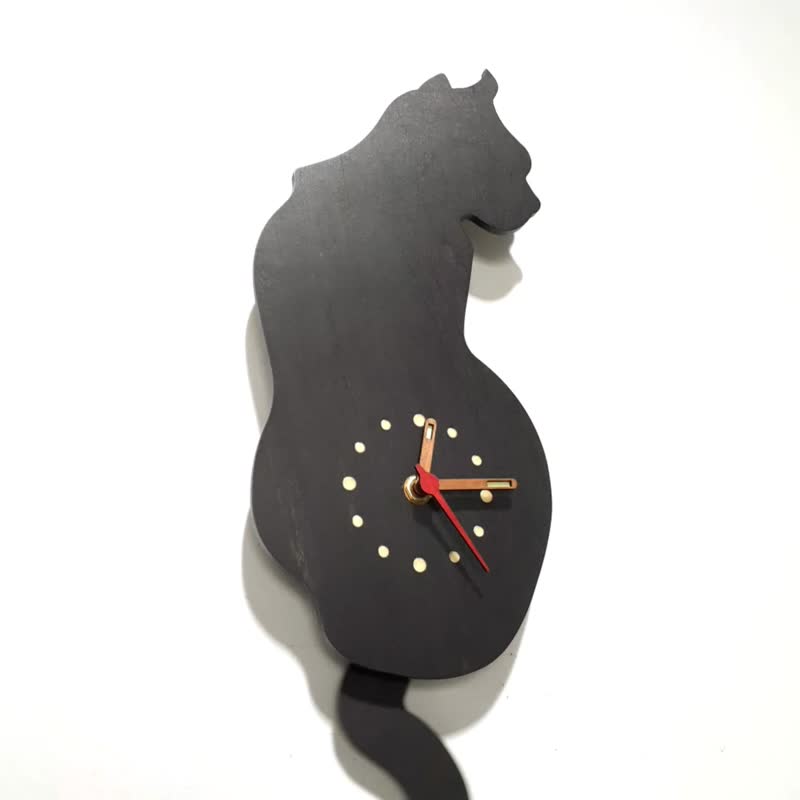 Handmade wooden creative clock I rock the most - Swinging Cat - Clocks - Wood Brown