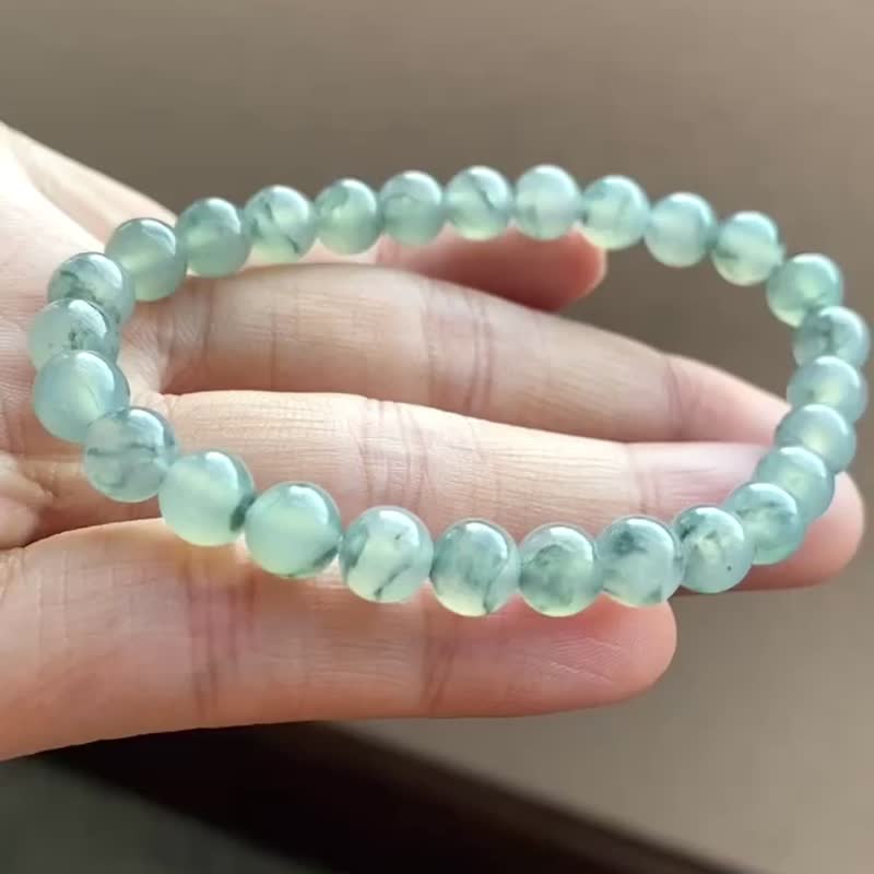 Ice jade natural jade A jade jade bead chain bracelet necklace • Ice jade bracelet with floating flowers - Bracelets - Jade Green