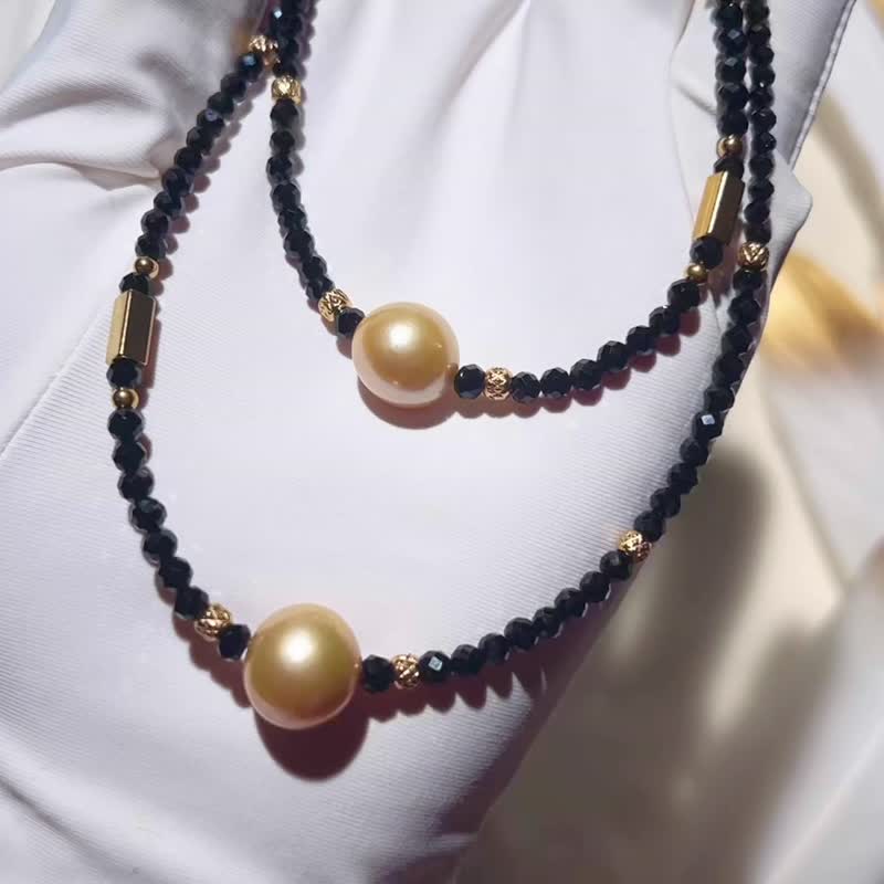 Pure handmade black spinel Nanyang gold pearl necklace - สร้อยคอ - เครื่องเพชรพลอย หลากหลายสี