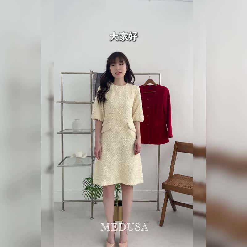 【MEDUSA】珍珠紋理泡泡公主袖洋裝(M-XL) | 小禮服 白洋裝 婚禮 - 禮服/小禮服 - 聚酯纖維 白色