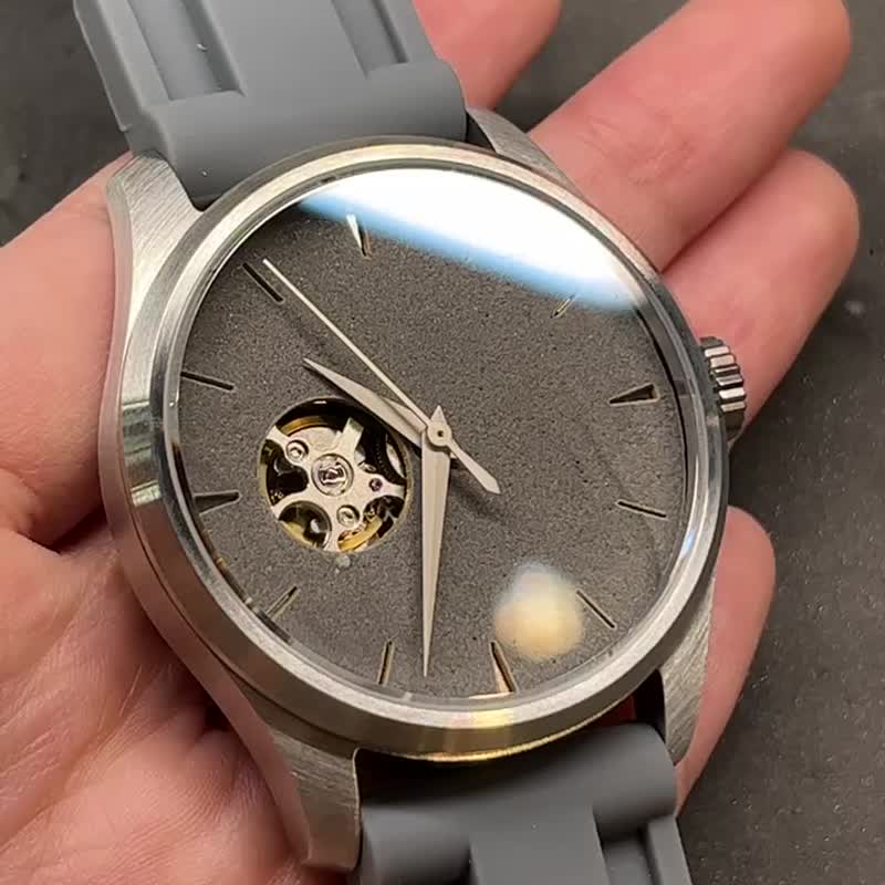 Industrial style Cement dial/Japanese mechanical watch/skeleton movement - นาฬิกาผู้ชาย - สแตนเลส 