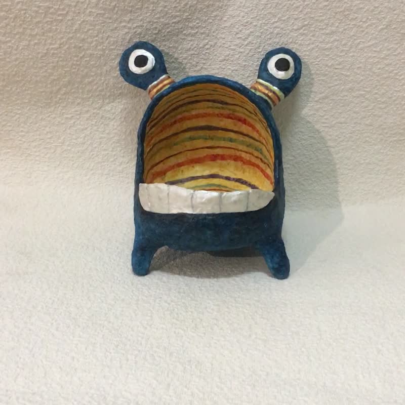 A little container handcraft doll / Mr. Big mouth monster No.6 (Turquoise) - 擺飾/家飾品 - 環保材質 藍色