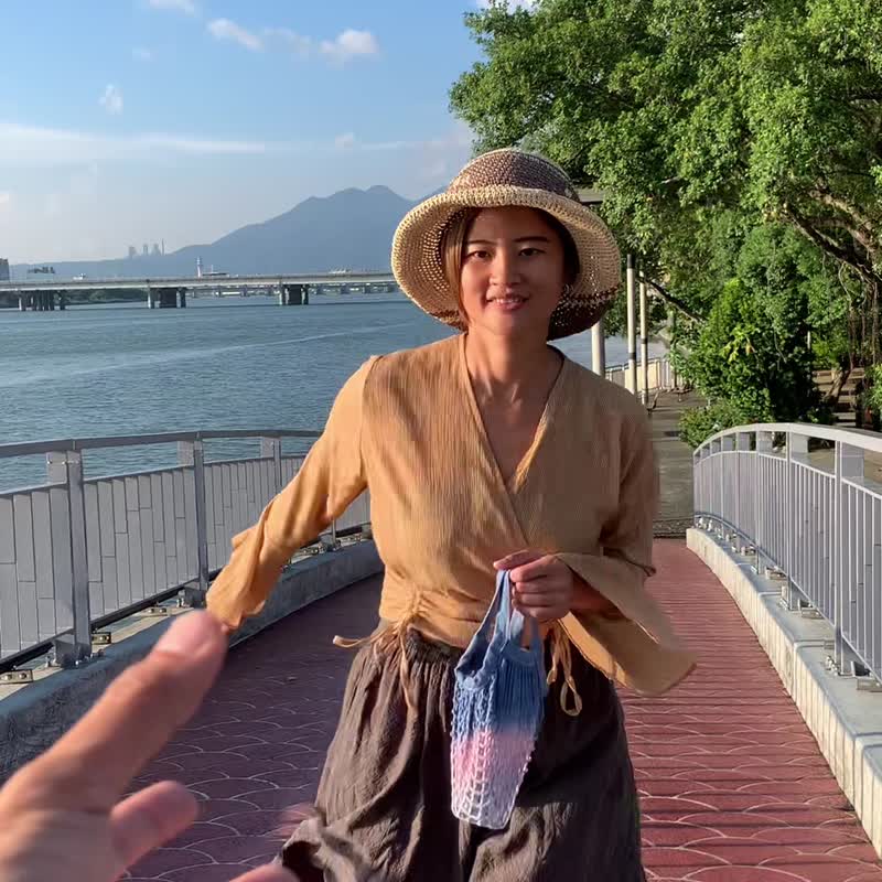 三色堇 手染編織飲料提袋/手提斜背兩用小包/職人手工染製 - 其他 - 棉．麻 多色