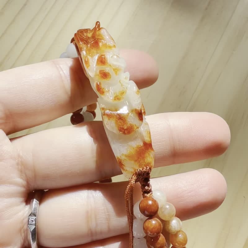 Handmade Jade Bracelet - Crimson Peony & Magnolia - 手鍊/手環 - 玉石 紅色