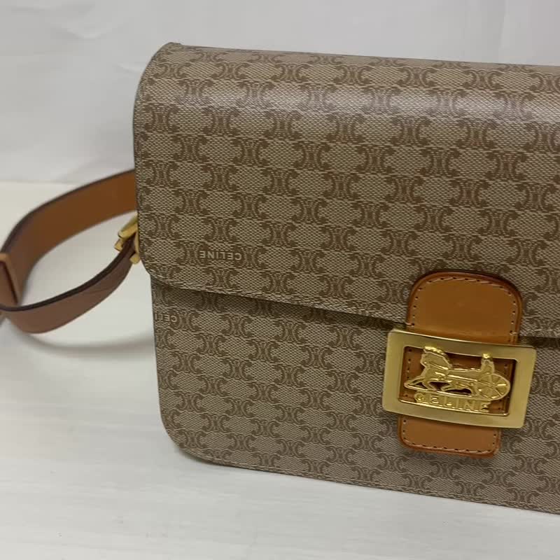 本物 CELINE セリーヌ ショルダーバッグ 馬車金具 マカダム PVC レザー ベージュ ヴィンテージ 中古 - 側背包/斜背包 - 其他材質 
