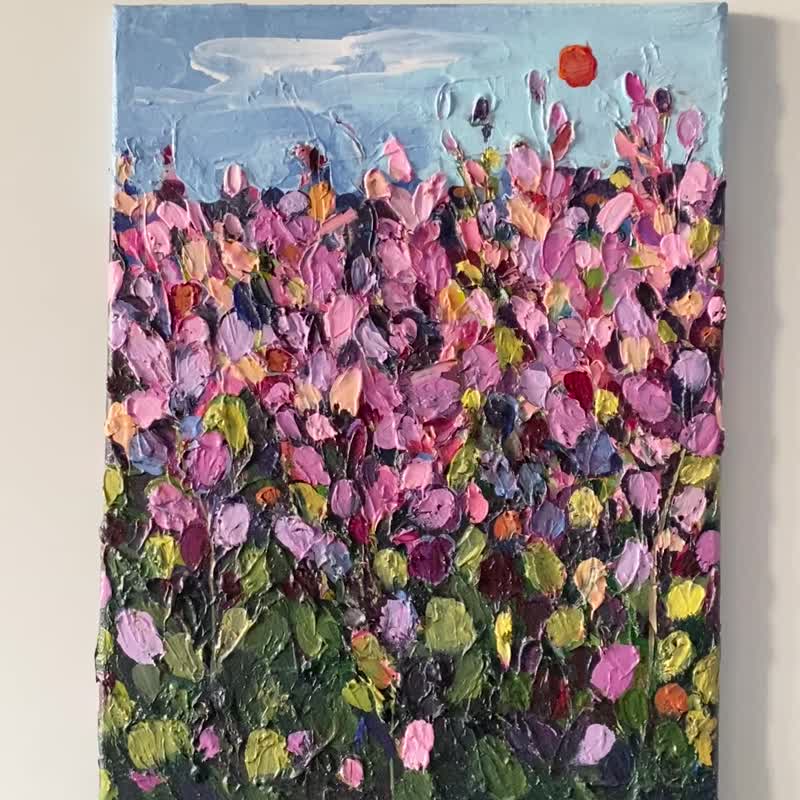 Impasto oil painting on canvas Abstract landscape Flowers field art Floral paint - ตกแต่งผนัง - วัสดุอื่นๆ 