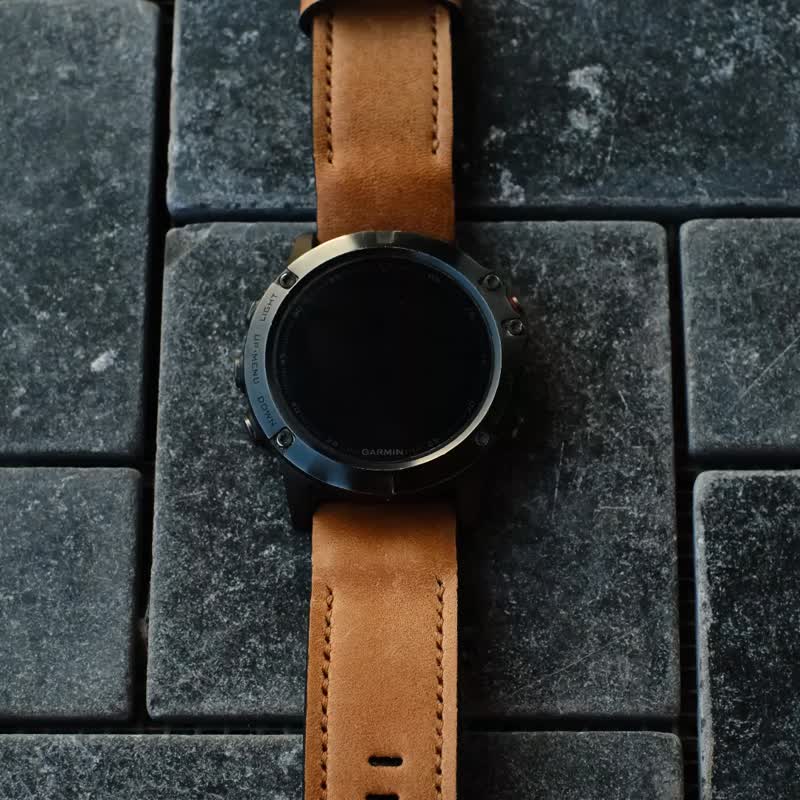 Crazy Horse Cowhide Tan Brown Leather Garmin Watch Band with quick fit - 錶帶 - 真皮 咖啡色