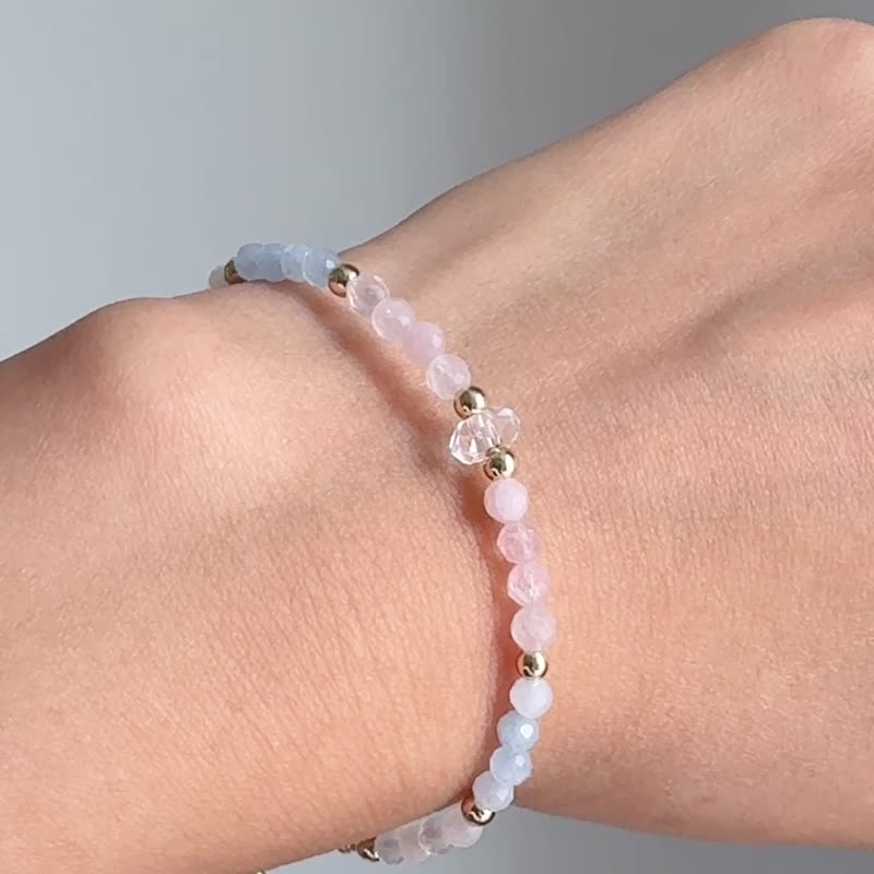 White crystal, pink crystal, aquamarine, moonstone, natural stone crystal bracelet (one piece with box) gift - สร้อยข้อมือ - โลหะ สึชมพู