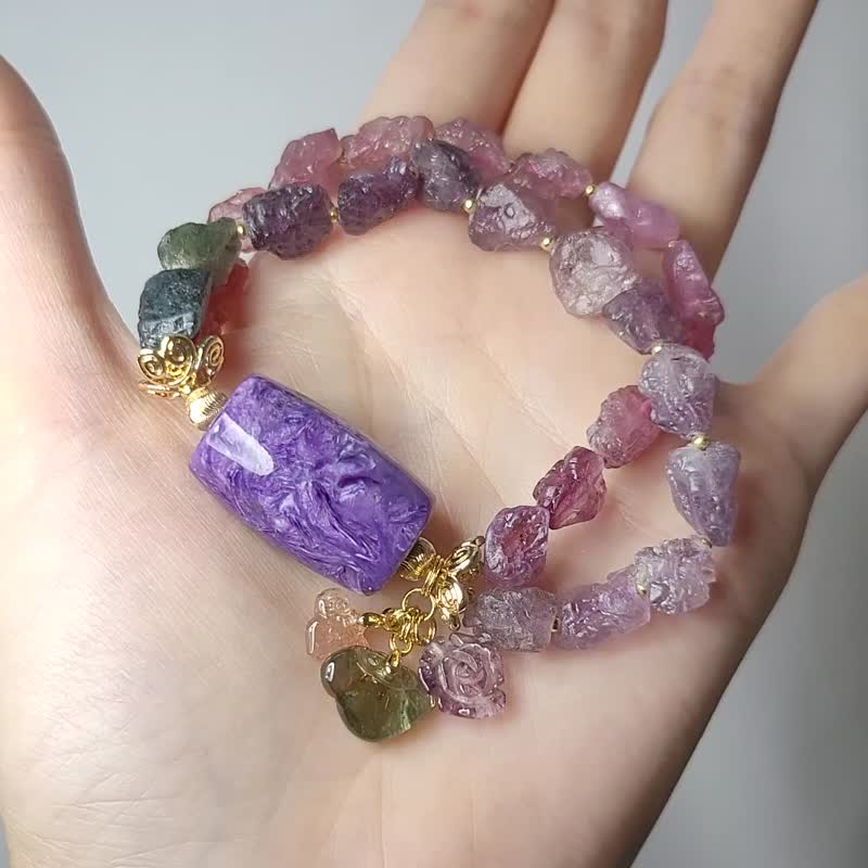 頂級紫龍晶 尖晶石 礦 碧璽 如意 玫瑰 富貴 彩虹 手鍊 單品 禮物 - 手鍊/手環 - 寶石 多色