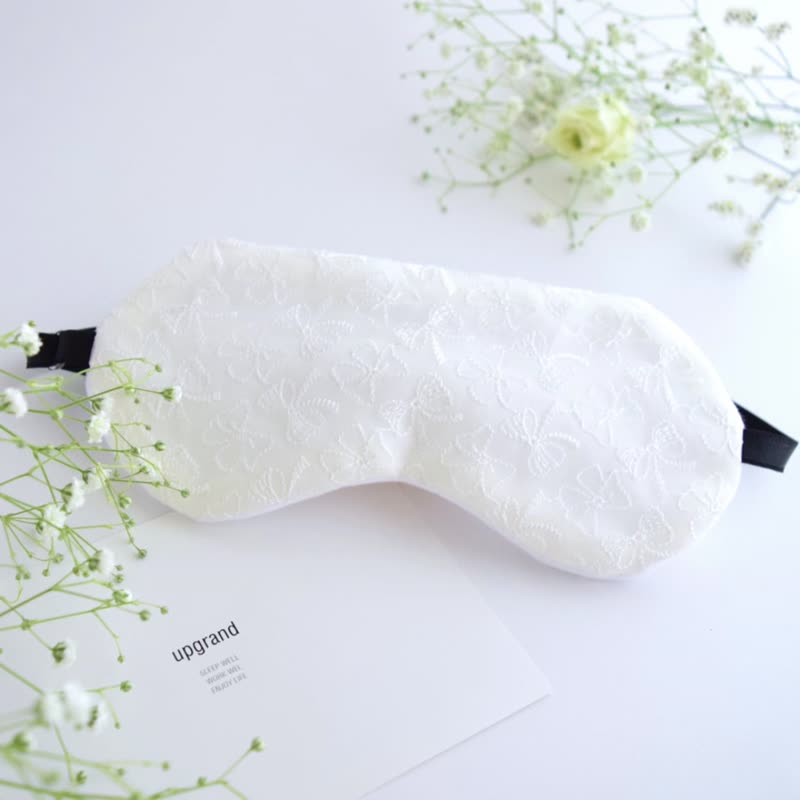 Ribbon lace eye mask | White | Storage pouch included | Free gift wrapping | Wedding - Eye Masks - Polyester White