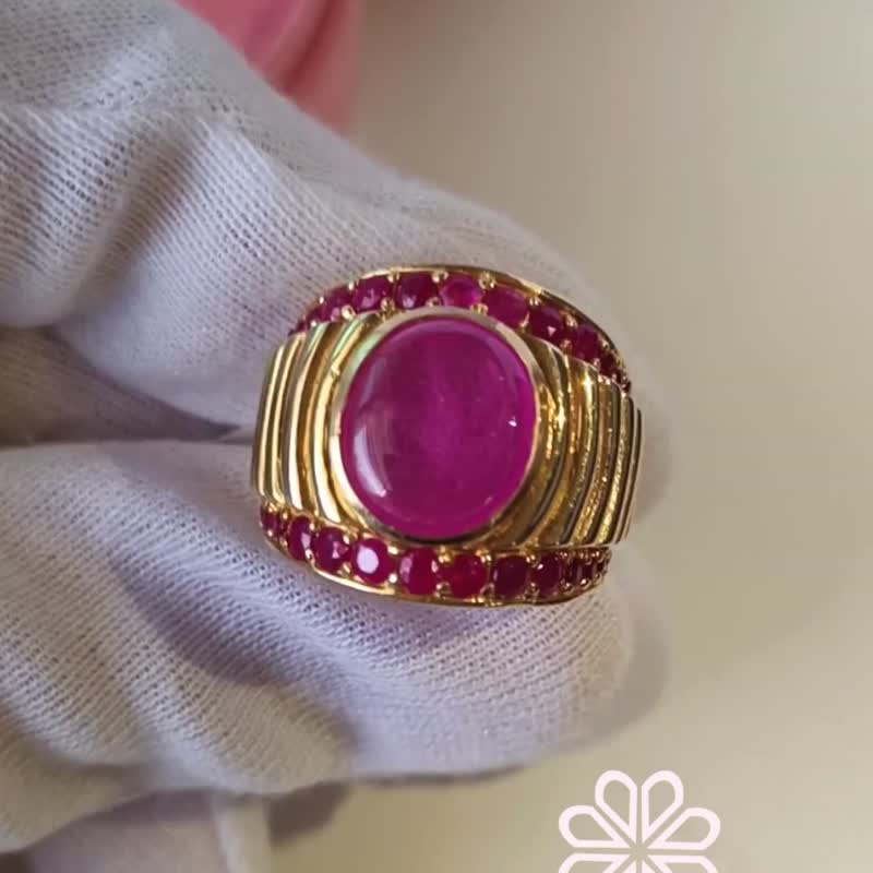 Natural Ruby 5 Cts Ring Sterling Silver 925 With Gold Plated 8 US. - 戒指 - 純銀 紅色