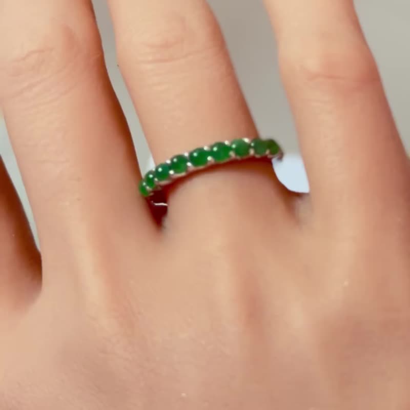 Jade Natural gemstone Gold Jade jewelry Green stone ring May birthstone, Burma - 戒指 - 銀 