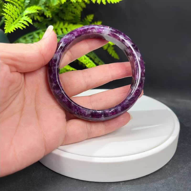 Natural Purple Lepidolite Bangle 60+MM - Bracelets - Gemstone Purple