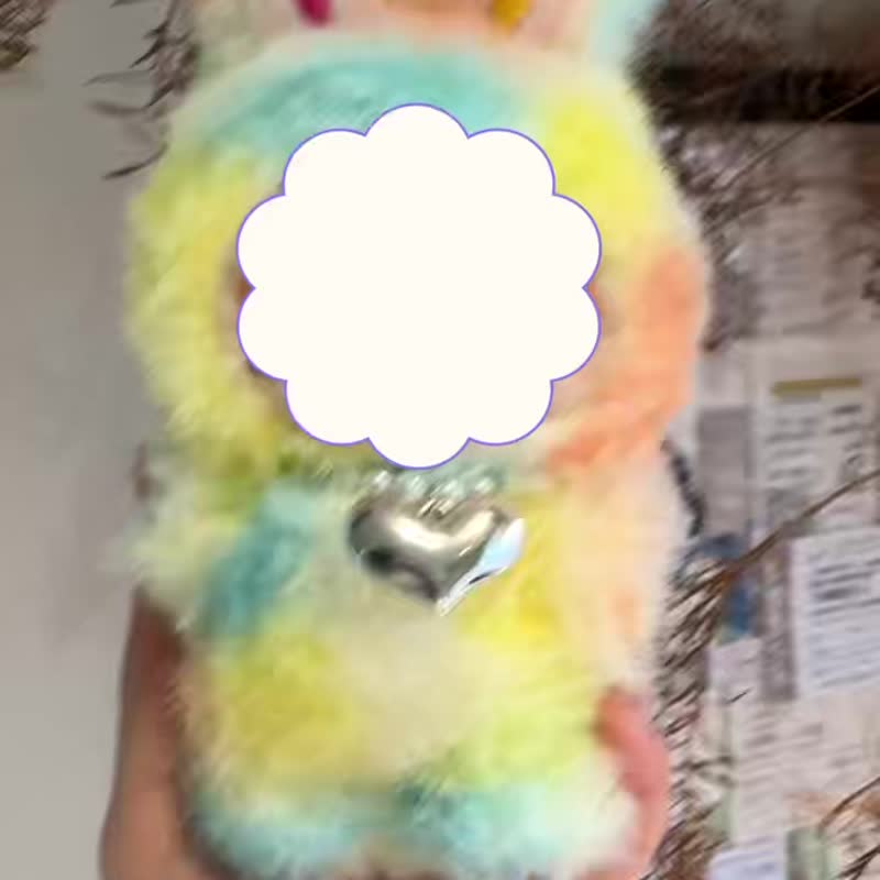 彩虹扎染漸變毛絨娃衣|甜美兔耳設計|珍珠愛心項鍊|適用潮流盲盒 - 公仔/玩偶 - 棉．麻 多色