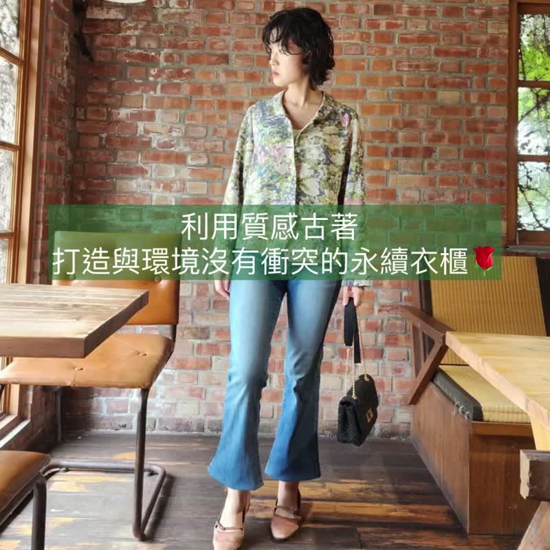 Antique Printed Jacket [Japanese Antique Clothing] Sustainability is the most luxurious product - Women's Blazers & Trench Coats - Polyester Green