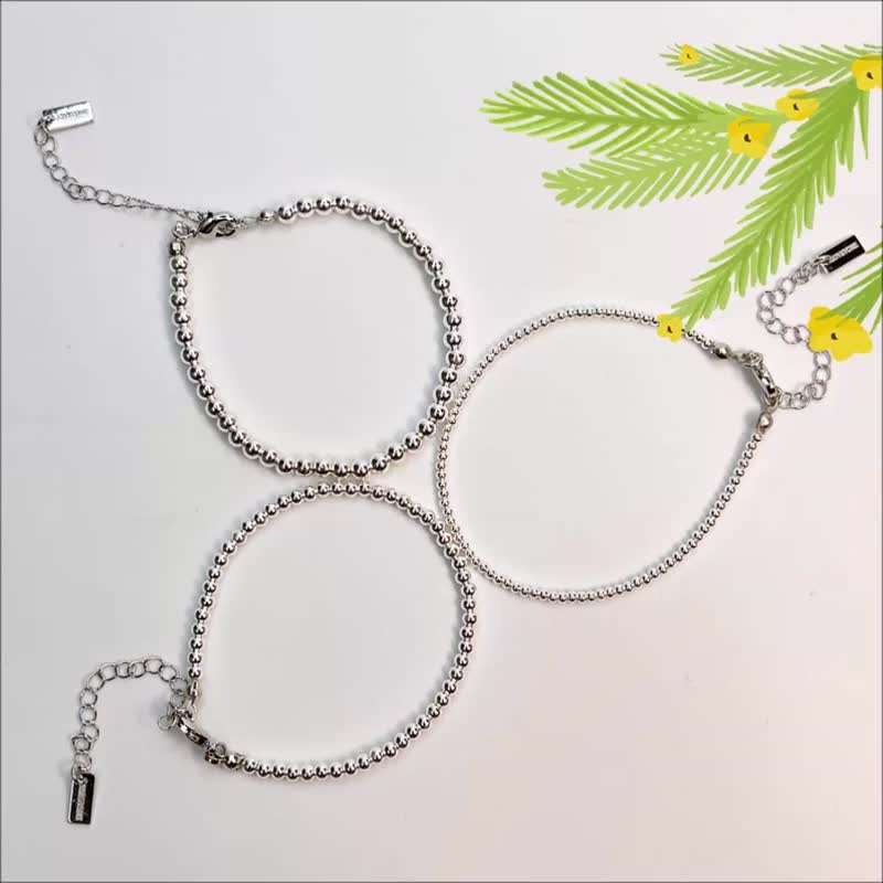 925銀珠x銀鍊層次純銀手鍊 彈性款手串 細鍊寬2mm 3mm 4mm 3選1 - 手鍊/手環 - 純銀 銀色
