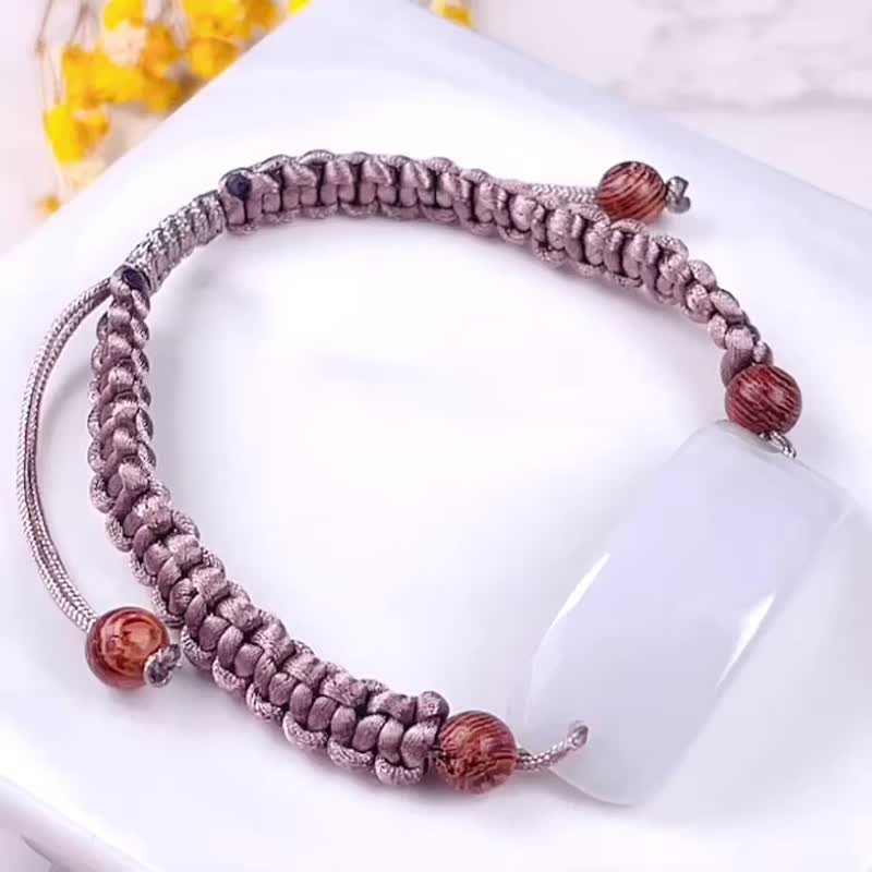 [Wish for Nothing to Happen] Bingwao Floating Flower Jadeite No Matter Brand Braided Bracelet | Natural Burmese Jade Jade A Grade - สร้อยข้อมือ - หยก ขาว