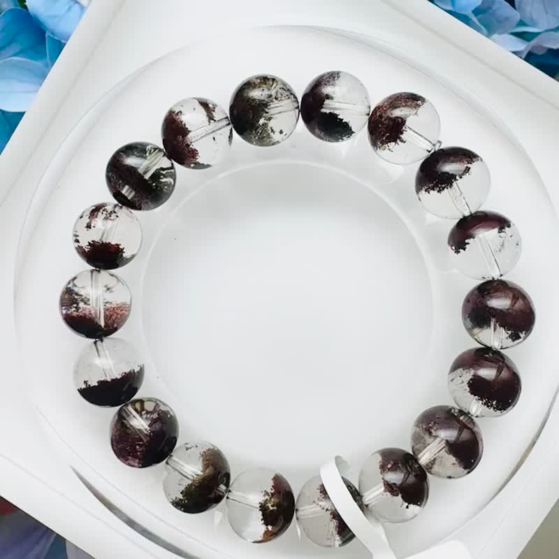 Exquisite, stunning, glass-like clarity, half-basin Red Phantom Quartz, 11mm, 34.03g, to attract wealth and boost career luck. - สร้อยข้อมือ - คริสตัล หลากหลายสี