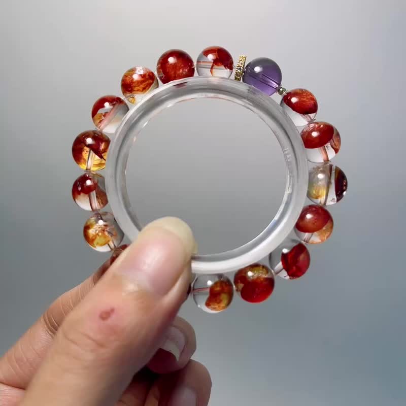 天然礦石 紅膠花 10.2 mm 巴西紫水晶 手鍊 - 手鍊/手環 - 寶石 紅色