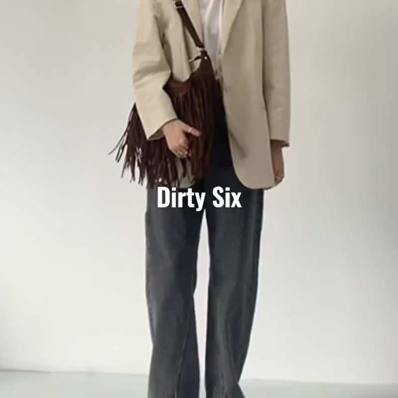 咖色 吉普賽包 磨毛超纖麂皮絨流蘇包 浪漫灑脫大容量側背肩背包 - 側背包/斜背包 - 人造皮革 咖啡色