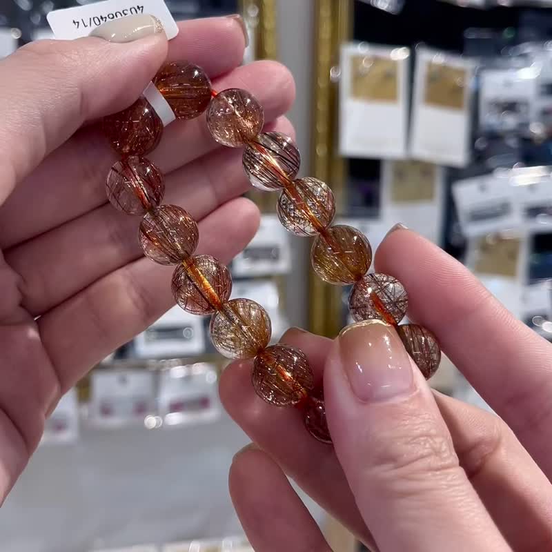 透體銅鈦晶銅髮水晶12mm辟邪擋煞逢凶化吉化解濁氣招財事業 - 手鍊/手環 - 水晶 金色