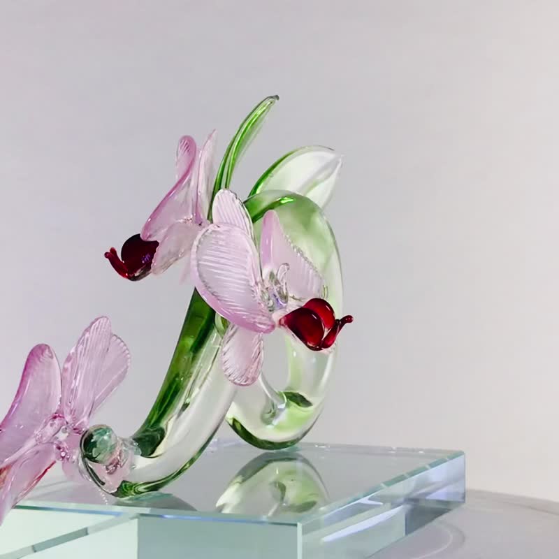 ガラス 置物 - [カスタマイズギフト]胡蝶蘭手作りガラス釉抽象ライン装飾クリスタルベースハードカバーボックス