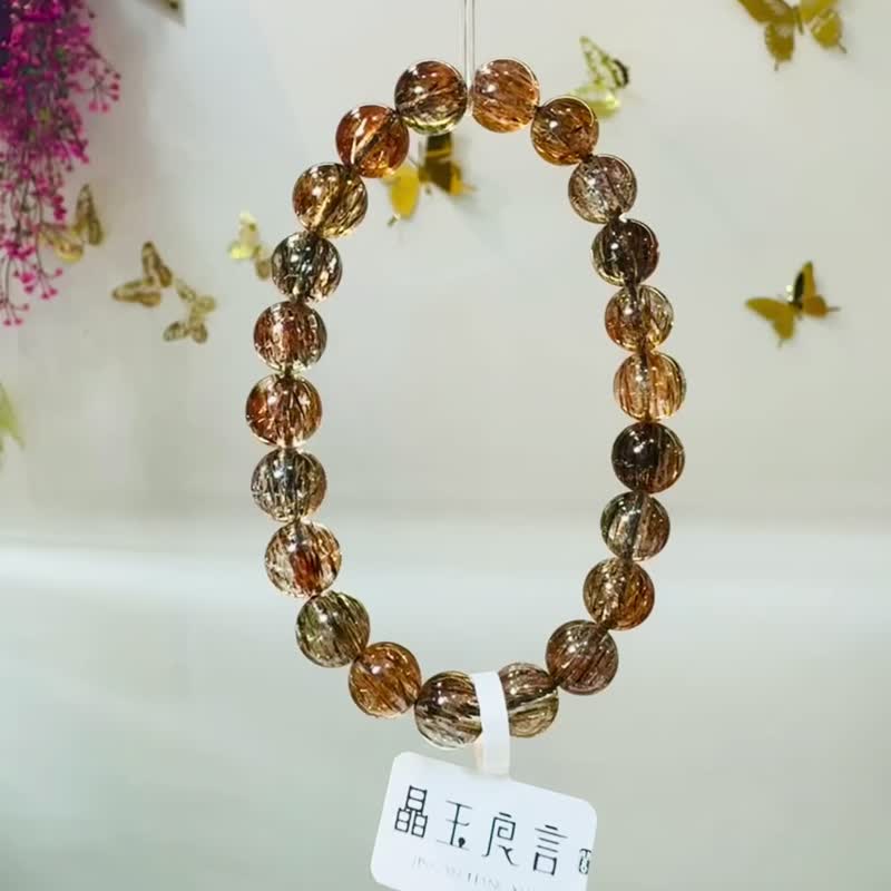 小精品招財濃色黑金超水晶8.5mm19.88g旺正財招偏財貴人緣帶好運 - 手鍊/手環 - 水晶 金色