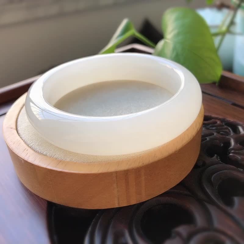 天然羊脂白玉和田玉手鐲  圈口56.5mm 老坑 一級白 油潤柔和 - 手鍊/手環 - 玉石 