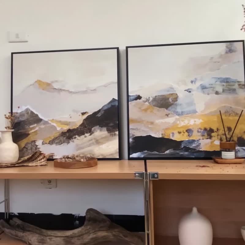 抽象畫 • 堆疊的山-大地色風景抽象畫/森林系旅行掛畫/客廳掛畫 - 海報/掛畫/掛布 - 棉．麻 黃色