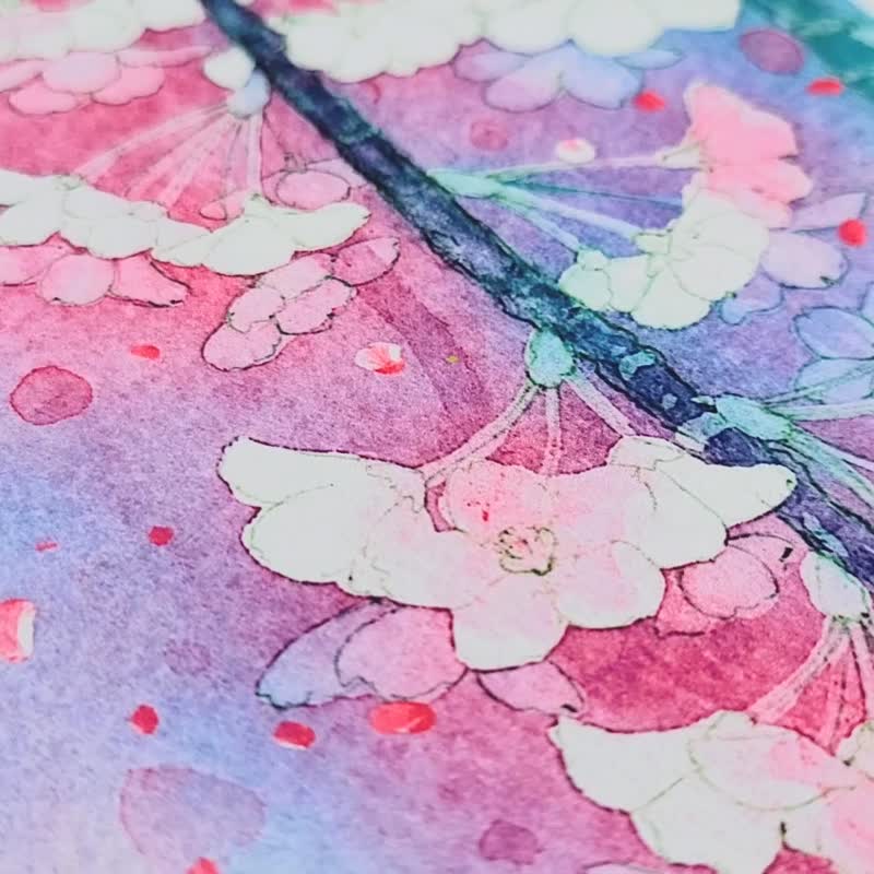 Breath of weeping cherry blossoms】水彩画アートプリント Breath of weeping cherry blossoms】水彩画アートプリント