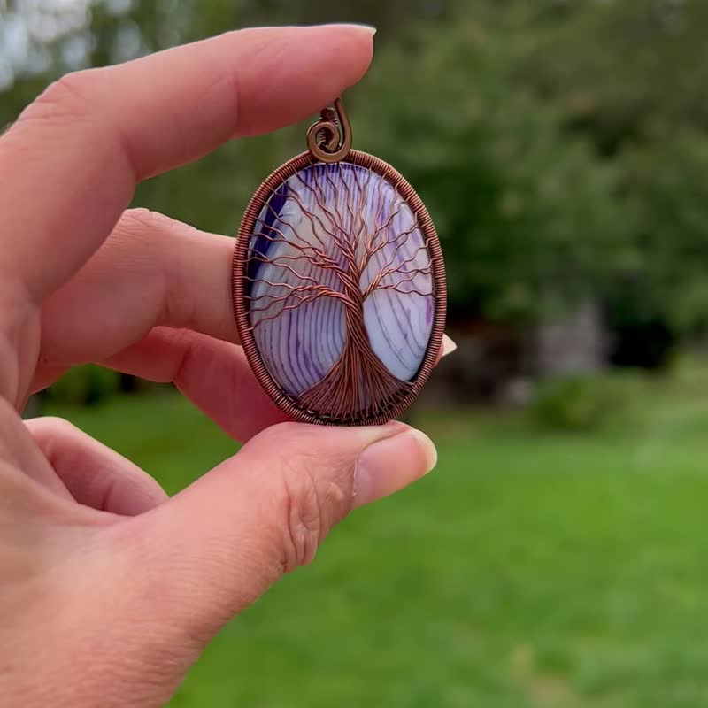 Copper tree of life necklace agate pendant good luck necklace spiritual