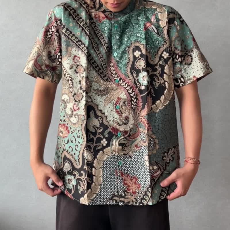 ARJUNA Oversized Short Sleeve Shirt - Emerald Green - ARJ004 - เสื้อเชิ้ตผู้ชาย - ผ้าฝ้าย/ผ้าลินิน สีเขียว