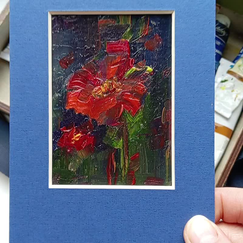 ACEO Original Art Oil Painting Night Flower. Collectible Miniature 2.5x3.5 inch - 壁貼/牆壁裝飾 - 紙 多色