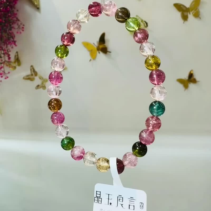 天然明亮色系老礦彩碧璽6.5mm14.06g帶藍碧璽手圍可達17cm - 手鍊/手環 - 水晶 
