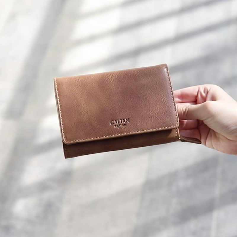 [Lucky Wallet] Genuine Leather Short Clip Large Capacity Durable Mid Clip-072622Lt - กระเป๋าสตางค์ - หนังแท้ สีกากี
