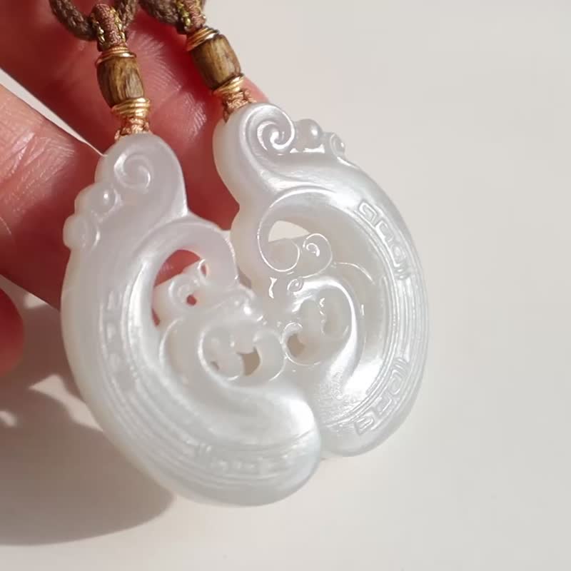 Natural Smoke Purple Hetian Jade Dragon and Phoenix Pair Pendant Necklace, Couple's Pendant, Wedding Gift, Birthday Gift - Necklaces - Jade 