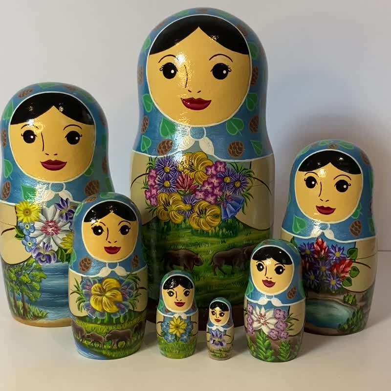 Matryoshka Yellowstone nesting doll, nature California painting, home decor - 擺飾/家飾品 - 木頭 多色