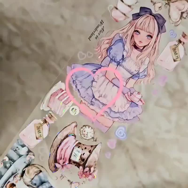 Alice in Wonderland Iridescent Masking Tape – 2m (Small Cut from 5m Roll) - 紙膠帶/和紙/PET - 其他材質 