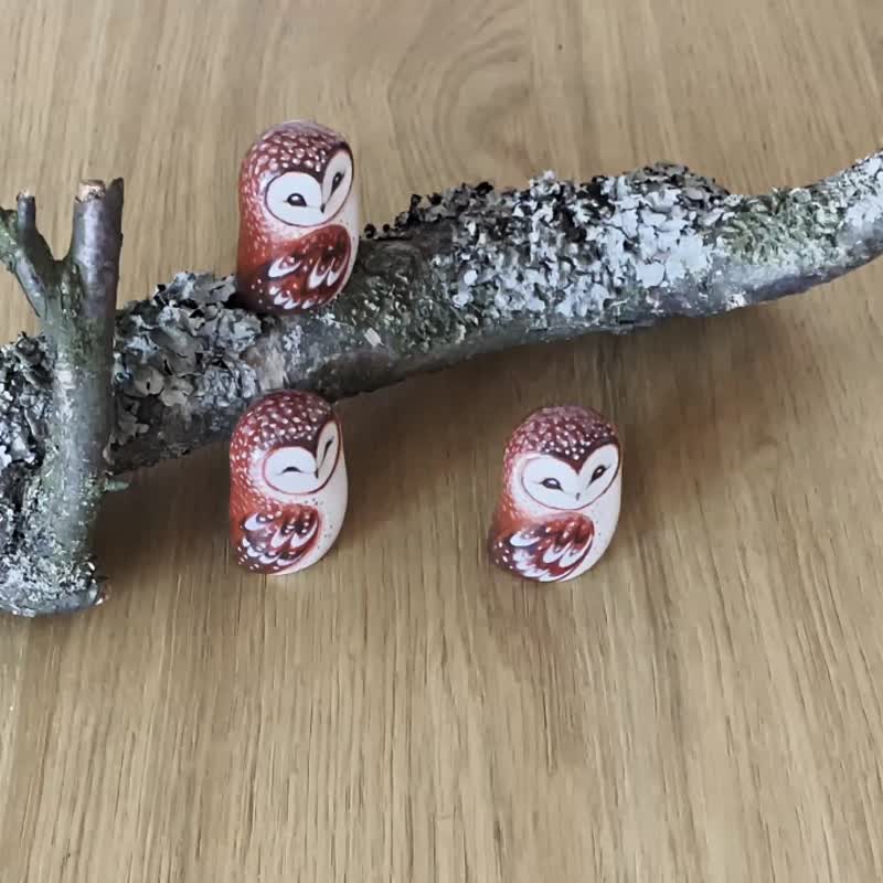 Clay owl gift figurine, barn owl figurine, barn owl art - 玩偶/公仔 - 黏土 咖啡色