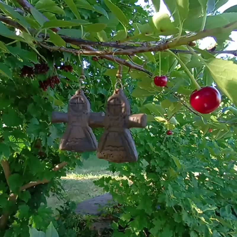 Ukrainian ceramic motanka earrings,clay jewelry,brown clay earrings,ukrainian - ต่างหู - ดินเผา สีนำ้ตาล