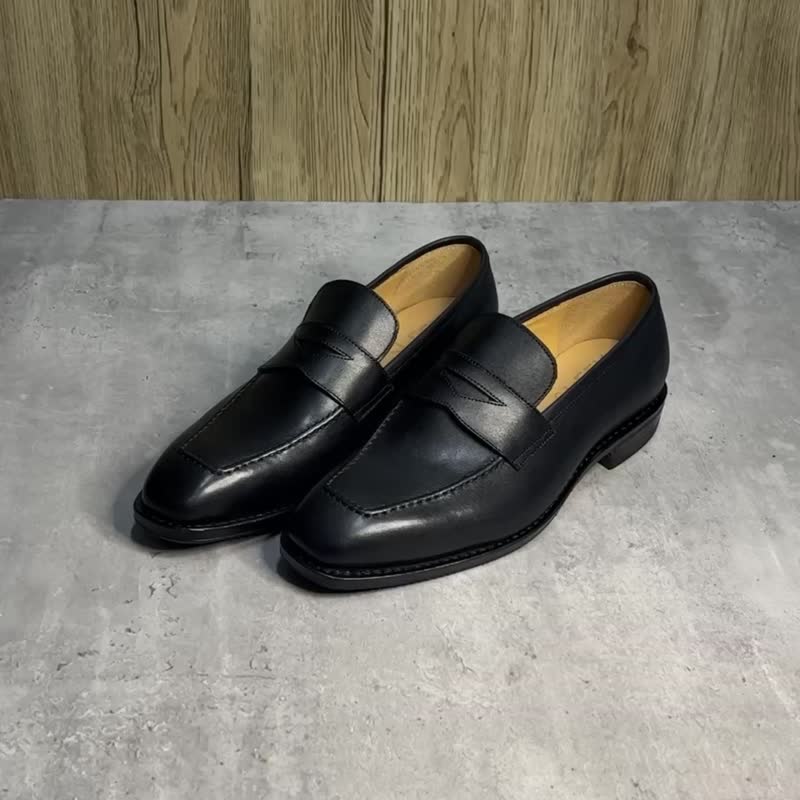Handmade Goodyear Welt Italian Penny Loafer Bespoke Customize - Men's Boots - Genuine Leather Black