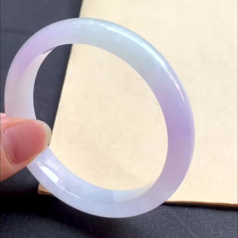 冰種玉鐲 天然翡翠玉鐲 A玉 手鐲 • 冰種紫羅蘭翡翠福鐲 - 手鍊/手環 - 玉石 紫色