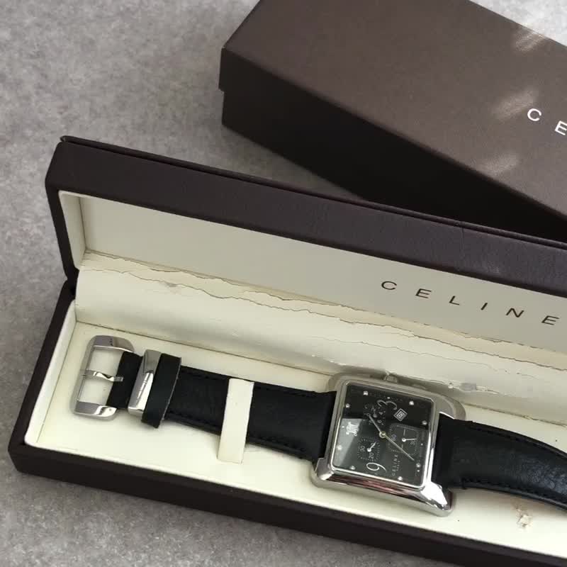 【 日本直送　名牌中古包 】CELINE セリーヌ 腕時計 ブラック クロノグラフ ブラゾン レザー クウォーツ vintage ヴィンテージ yvw3tu - 女錶 - 真皮 黑色