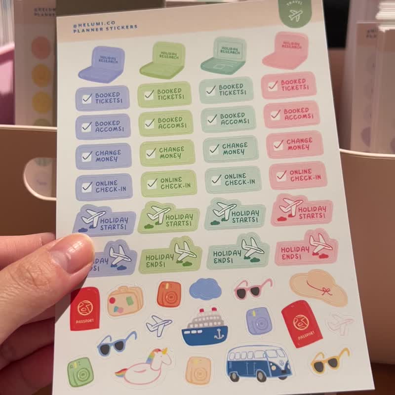 Travel holiday planner sticker - A6  (cute, colourful, decorative bujo stickers) - สติกเกอร์ - กระดาษ หลากหลายสี