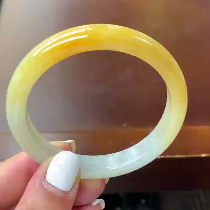 冰種玉鐲 天然翡翠玉鐲 A玉 手鐲 • 糯冰種蜜糖黃翡翠福鐲 - 手鍊/手環 - 玉石 黃色