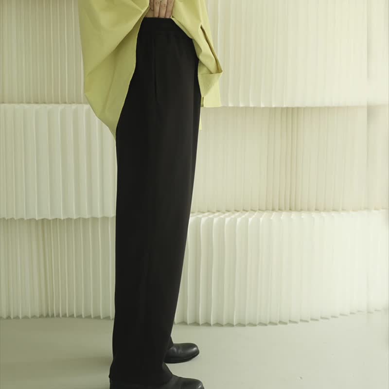 深咖 松緊腰 闊腿休閒西褲 百搭舒適感長褲 - 女長褲 - 其他材質 咖啡色
