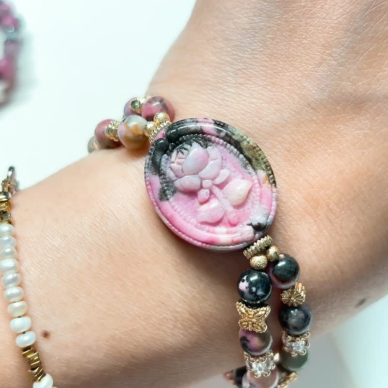 【ORere.oC】 Oori Original Decoration Laboratory l Qiangweihui. Rose l double row bracelet - Bracelets - Jade Pink
