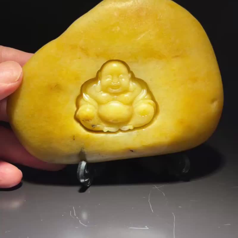 Natural gold silk jade Maitreya Buddha old skin color chicken oil yellow elegant stone strange stone ornaments and carvings #山奇艺 - Items for Display - Jade Gold