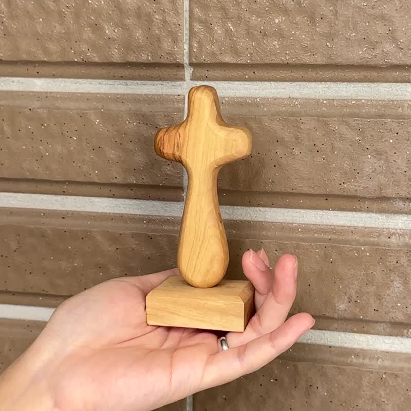 Palm cross with stand, imported olive wood, the cross can be separate from base - Items for Display - Wood Brown